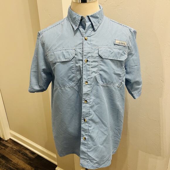 Habit Button Shirt Mens Size Large Fishing Blue Shepherd Check (A0130) - Picture 1 of 7
